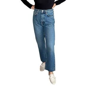 TOTEME Classic Cut Denim Medium Wash‎ Ankle Frayed Denim Jeans Women's Size 27